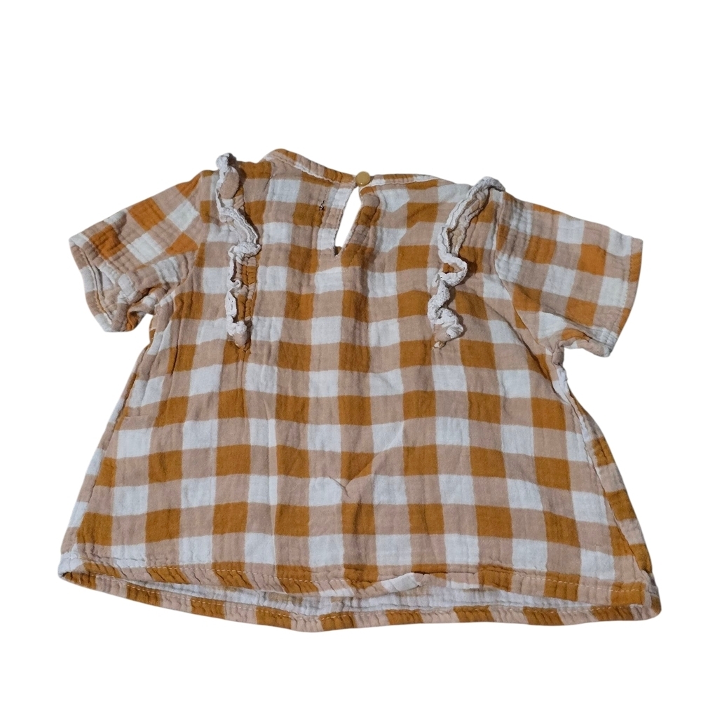 7 For All Mankind Kids Checkered Blouse Gingham Tan and White Size 24 Months - Picture 2 of 6